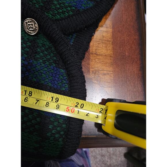 Vintage Tally-Ho Green Blue Plaid Cardigan Sweater Acrylic Size PP S 0-2 - Picture 14 of 15